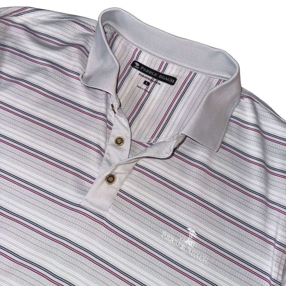 Pebble Beach Performance Mens Striped Polo Shirt Short Sleeve Large Golf Casual